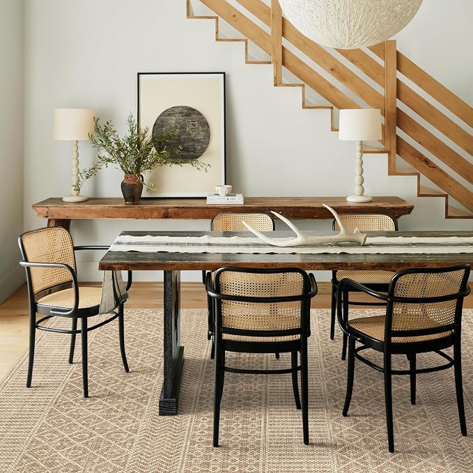 Lahome Farmhouse Washable 5x7 Area Rug for Bedroom, Non-Slip, Beige/Brown | Boho Textured Neutral, Ultra-Thin, Low-Pile, Geometric, Modern, Moroccan, Bedroom Dining Room Living Room Nursery