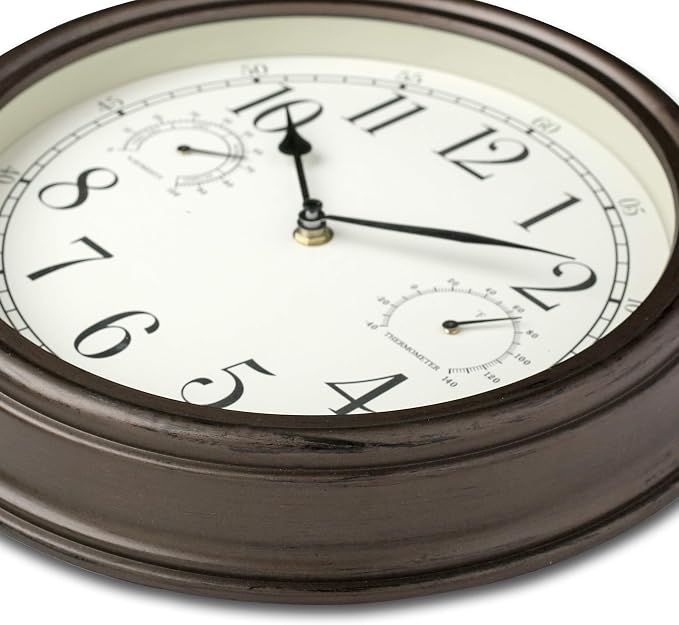 Westclox Indoor/Outdoor Wall Clock with Temperature & Humidity Gauges, Weather-Resistant, Quartz Accuracy, Battery-Powered (Bronze, 12-Inch)