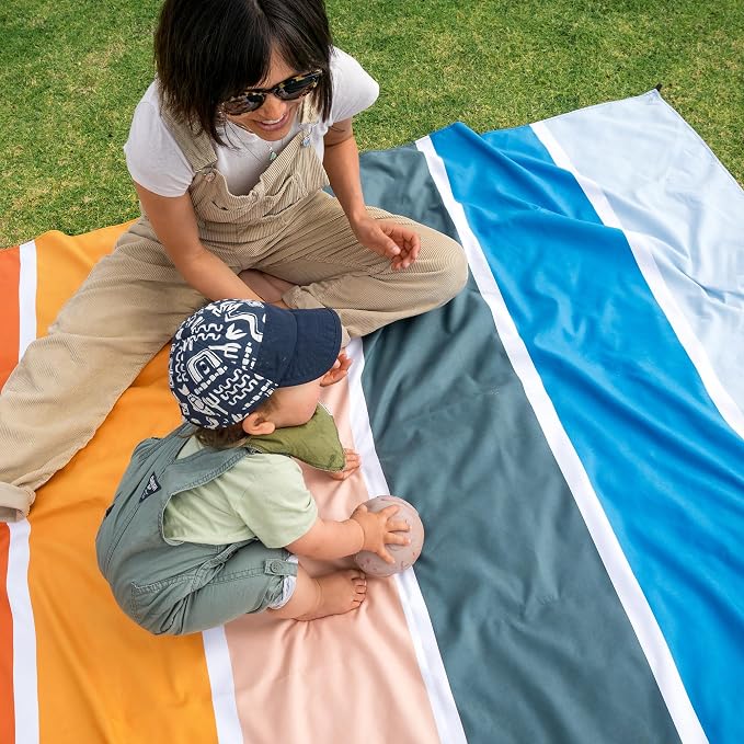 Nomadix Festival Blanket - Perfect for Picnics, Camping, & Lawn Seating - Plush Top & Water Resistant Base - Made with Post Consumer Recycled Materials - Stripes Retro - 60x72 in