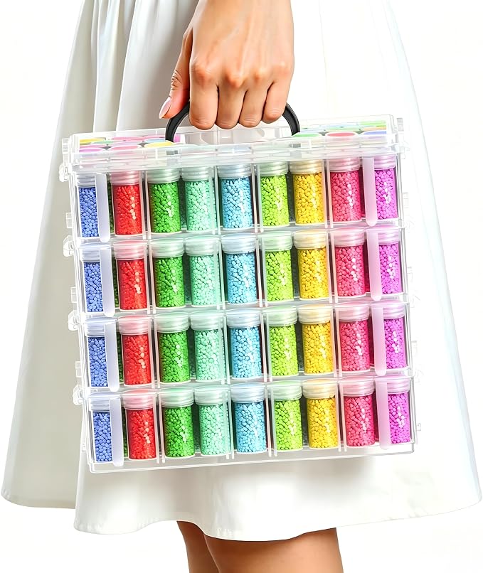4-Tier Diamond Painting Storage Box, 208 Slots Large Capacity Portable Transparent Diamond Art Storage, Suitable for Pills,DIY Art Crafts, Diamond Art Storage Containers