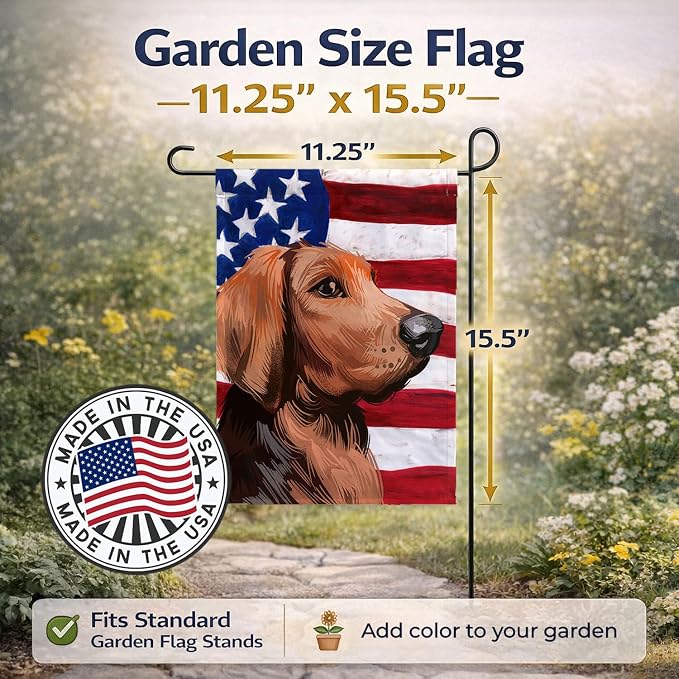 Caroline's Treasures CK6652GF Polish Hound Dog American Flag Garden Flag Mailbox Flag Decorative Yard Flag Banner Outside Patio Artwork Yard Flower Beds, Garden Size, Multicolor