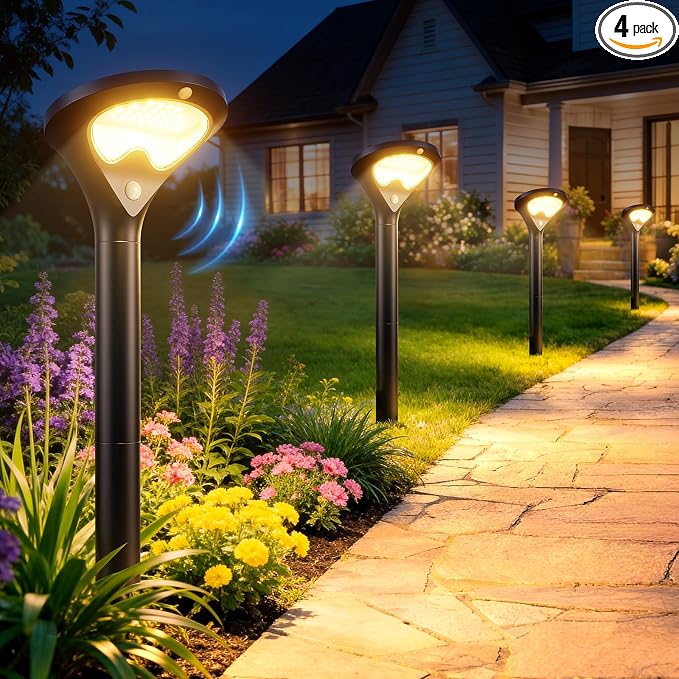 ELECLINK Solar Lights Outdoor, 4 Pack Motion Sensor Solar Pathway Lights, 400 lumens 26 Bright LEDs Waterproof Garden Lights, Adjustable 3 Modes Path Lights for Yard Walkway Driveway Lawn Backyard