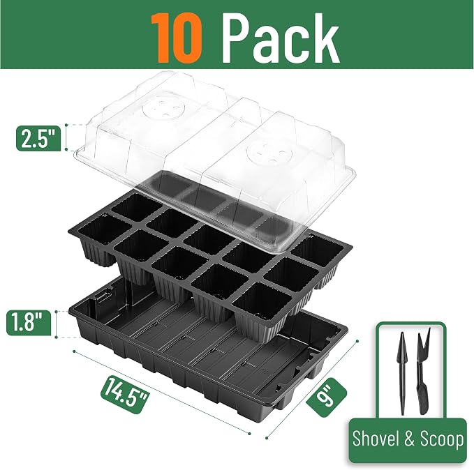 Mr. Pen- Seed Starter Tray Kits, 10 Set, Total 150 Cells | Durable Plant Germination Trays with Humidity Vented Domes and Bases, Ideal for Seed Starting