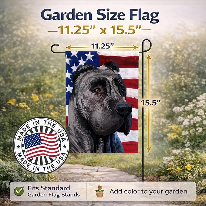 Caroline's Treasures CK6640GF Perro de Presa Canario American Flag Garden Flag Mailbox Flag Decorative Yard Flag Banner Outside Patio Artwork Yard Flower Beds, Garden Size, Multicolor