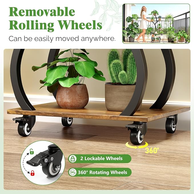 Plant Stand Indoor 2-Pack, 48" Small Space Indoor Plant Shelf with Full Spectrum Grow Lights, Mobile 8-Tier Tree-Shaped Display Rack Set of 2, for Living Room, Balcony & Office, Black and Brown