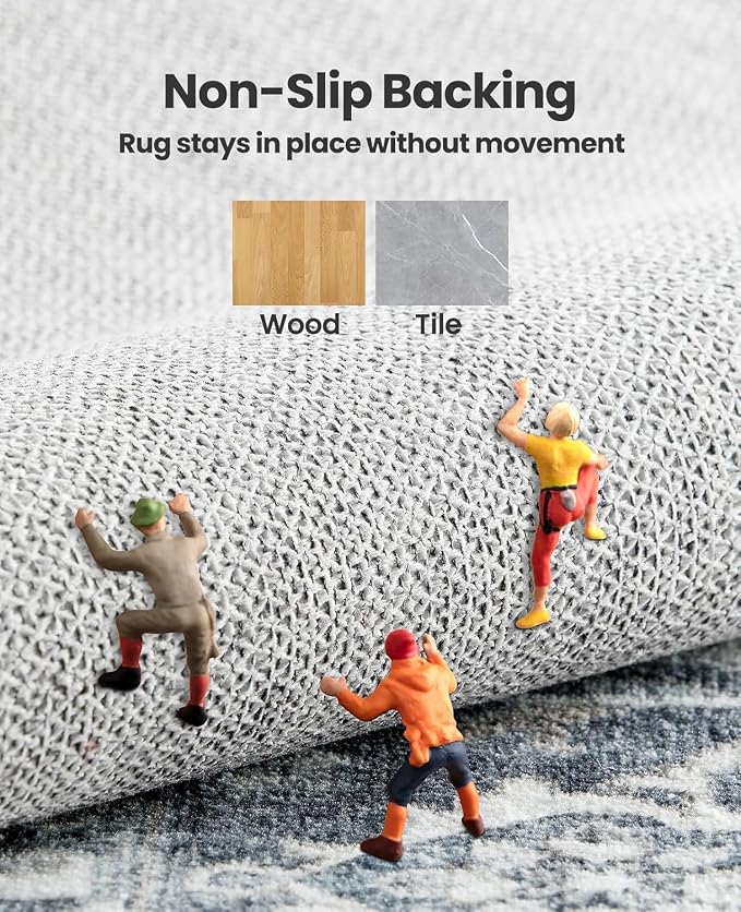 AMADA HOMEFURNISHING 6x9 Area Rugs, Blue Low-Profile Washable Rug with Non-Slip Backing & Durable Edge Binding, Vintage Rugs for Living Room, Bedroom, Dinning Room