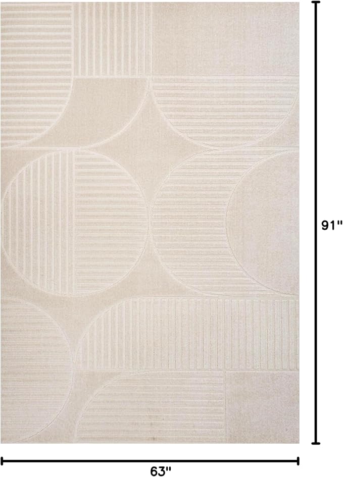JONATHAN Y Nordby High-Low Arch Striped Ivory/Cream Indoor/Outdoor Area Rug, 5x8, Modern, Contemporary, Geometric, Bohemian, Bedroom, Kitchen, Living Room, Non Shedding (SCN104B-5)