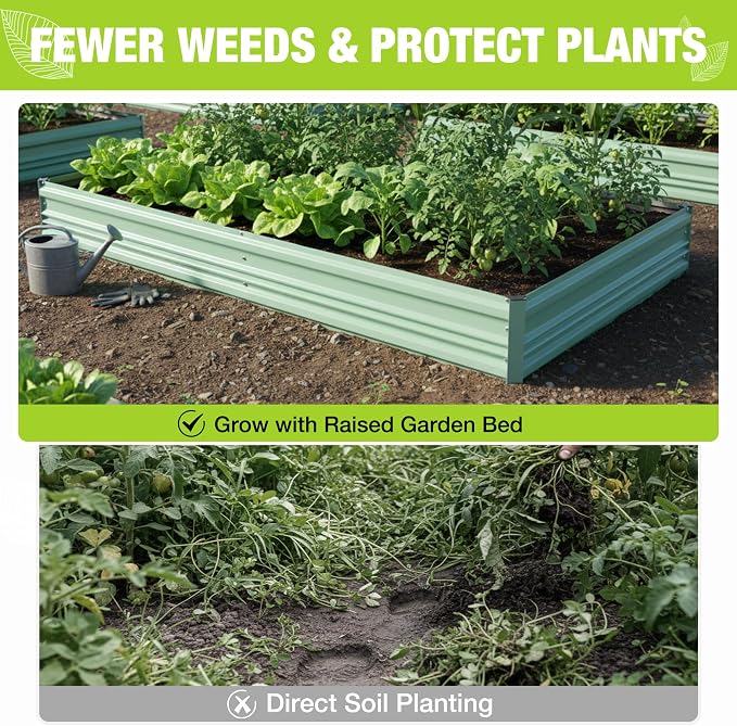 WORKPRO 2PK 7.5x4x1ft Outdoor Galvanized Raised Garden Bed, Rust-Resistant Planter Raised Beds for Vegetable, Flowers, Herbs, Light Green