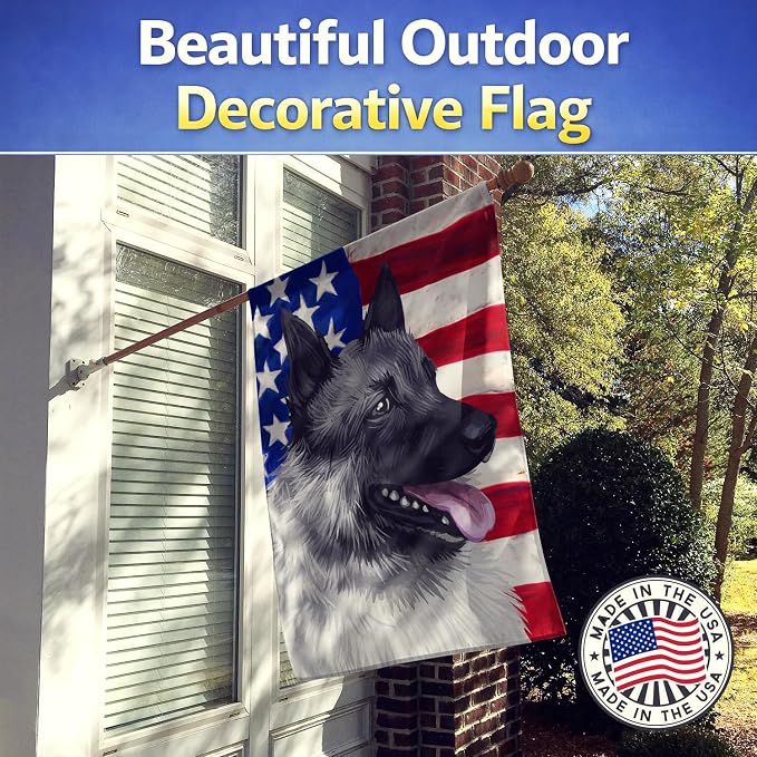Caroline's Treasures CK6631CHF Norwegian Elkhound Dog American Flag House Flag Large Porch Sleeve Pole Decorative Outside Yard Banner Artwork Wall Hanging, Polyester, House Size, Multicolor