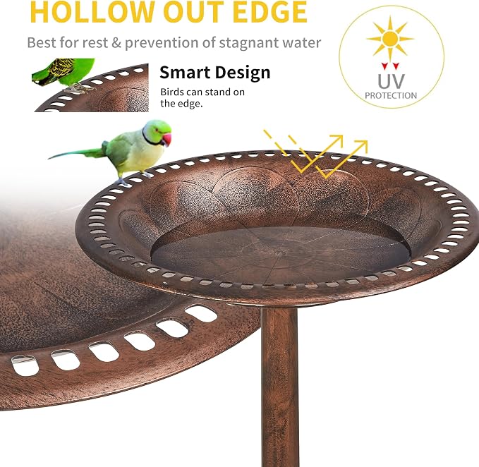 VECELO 28" Pedestal Outdoor Bird Bath for Outside, Vintage Bronze Polyresin Lightweight Antique, Yard/Garden Decoration, Bronze