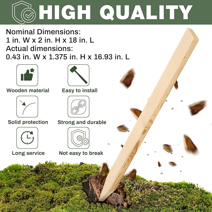 Colingmill 48 Pieces Wooden Garden Stakes 18 Inch Grade and Survey Stakes Wooden Garden and Sign Posts for Plant Support Silt Fence Yard Farm Survey Boundaries Baselines