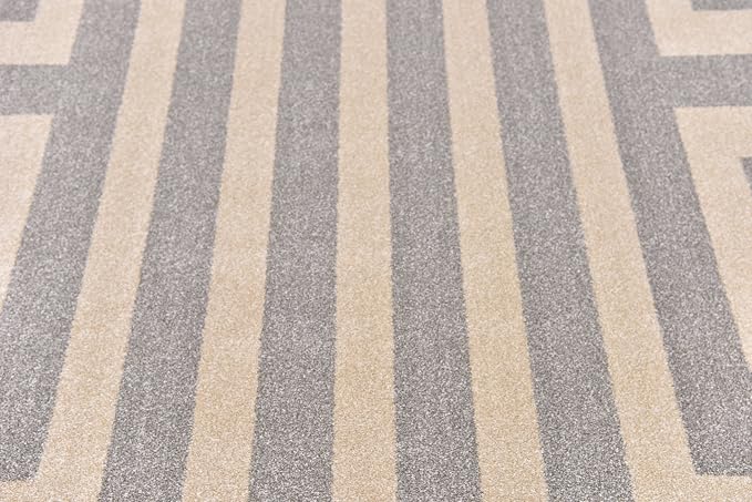 Unique Loom Athens Collection Classic Geometric Modern Border Design Area Rug (8' 0 x 8' 0 Round, Gray/ Beige)