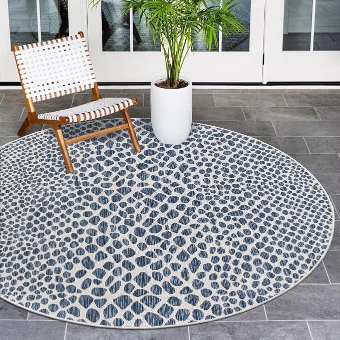 Unique Loom Outdoor Collection Area Rug - Cape Town (3' 1" Round, Blue/ Olive)