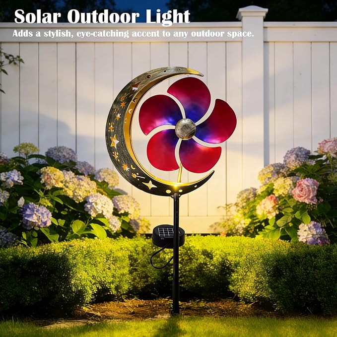 SunKite Spinner Windmill Moon Outdoor Lights Waterproof,Solar Moon Garden Light Outdoor Decorative Stakes Lights Yard Garden Patio Lawn Pathway Decoration Gifts Grandma Mom