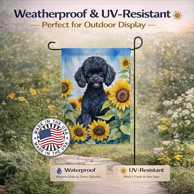 Caroline's Treasures DAC6137GF Black Poodle in Sunflowers Garden Flag Mailbox Flag Decorative Yard Flag Banner Outside Patio Artwork Yard Flower Beds, Garden Size, Multicolor