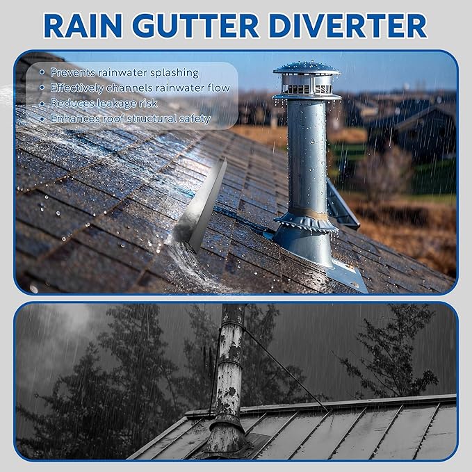 1 pcs Rain Diverter for Roof, 3.2ft Rain Gutter Diverter, Roof Rain Diverter for Shingles Roofing, Roof Chimneys, Doorways, Windows and Roof Vents (Black)