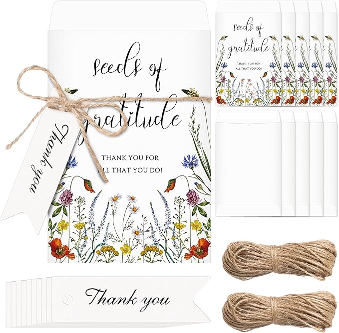 Chuangdi 25 Sets Seeds of Gratitude Seed Packets Bulk Wildflower Party Favors Self Adhesive Paper Empty Envelope with Thank You Tags Thank You Gifts for Baby Shower Wedding Party Guests (No Seed)