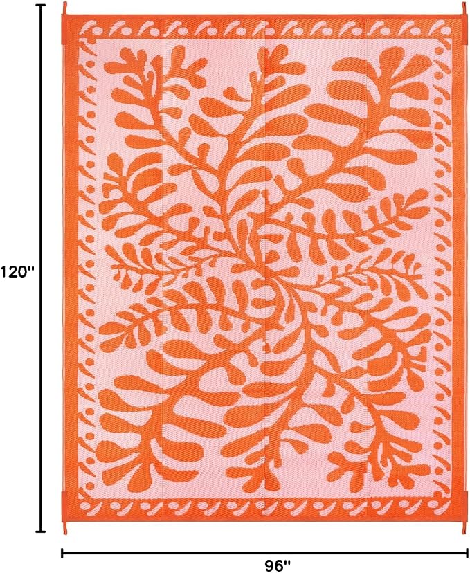 Anidaroel 8x10 Outdoor Rug for Patios Clearance, Waterproof Camping Rug for Outside RV, Reversible Plastic Straw Outside Rugs, Large Outdoor Area Rug for Garden, Camper, Pool Deck(Orange,8’x10’)