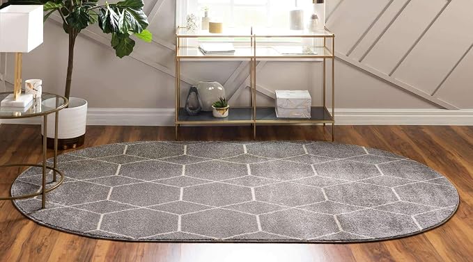 Unique Loom Trellis Frieze Collection Area Rug - Geometric (5' x 8' Oval, Light Gray/ Ivory)