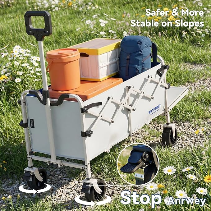 Collapsible Folding Wagon Cart, Heavy Duty Utility Wagons with Tailgate & Wheels,Portable Utility Cart for Camping,Garden,Beach,Sports Grey