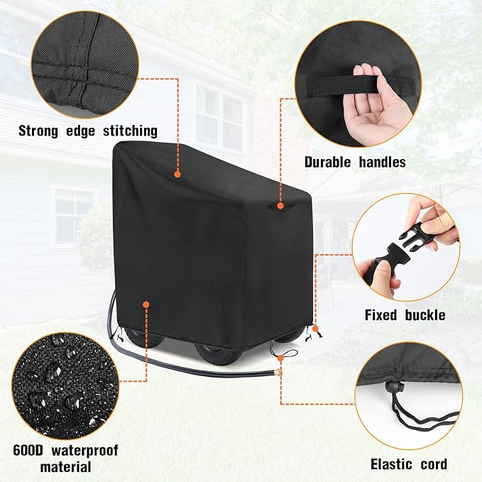 Garden Hose Reel Cart Cover, 600D Outdoor Hose Cart Covers for outside, Waterproof Hose Reel Cover, All Season Protection-30.3"L x26.3"Wx 35"H