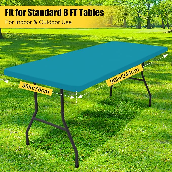 Smiry 6 Pack Rectangle Picnic Table Cloth, Waterproof Elastic Fitted Tablecloths, Washable Polyester Rectangular Patio Table Cover for Camping, Indoor and Outdoor (Teal, 30"x96")