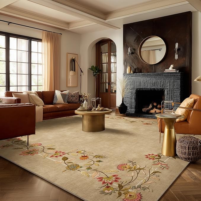 10x12 Area Rugs for Living Room: Washable Rug Stain Resistant Non Slip Low Pile Ultra Soft Faux Wool Lightweight Large Rugs for Bedroom Dining Room Under Table Rug Nursery Farmhouse Home Office Indoor