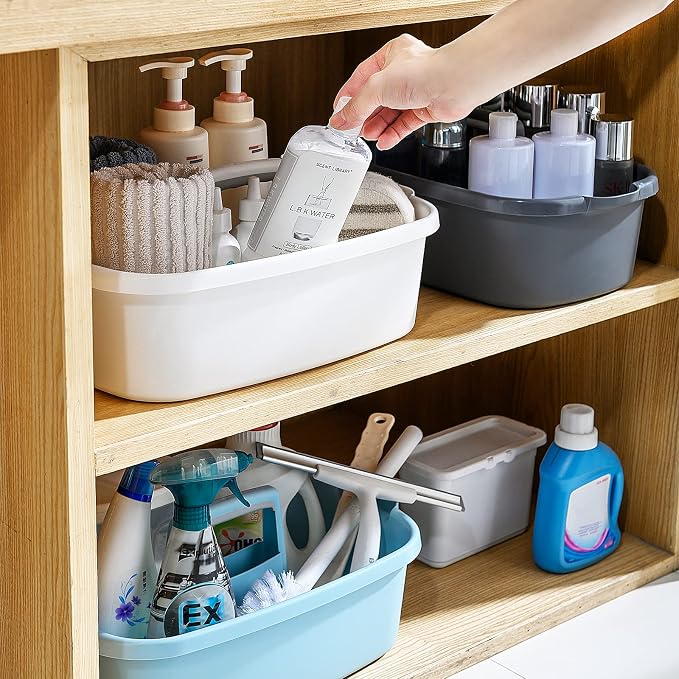 Goderewild Cleaning Caddy Organizer with Handle, Storage Basket/Totes Portable for Bathroom Supplies, Cleaning Products, and Sink Tool.(Translucent Gray×2, 2 Pack)
