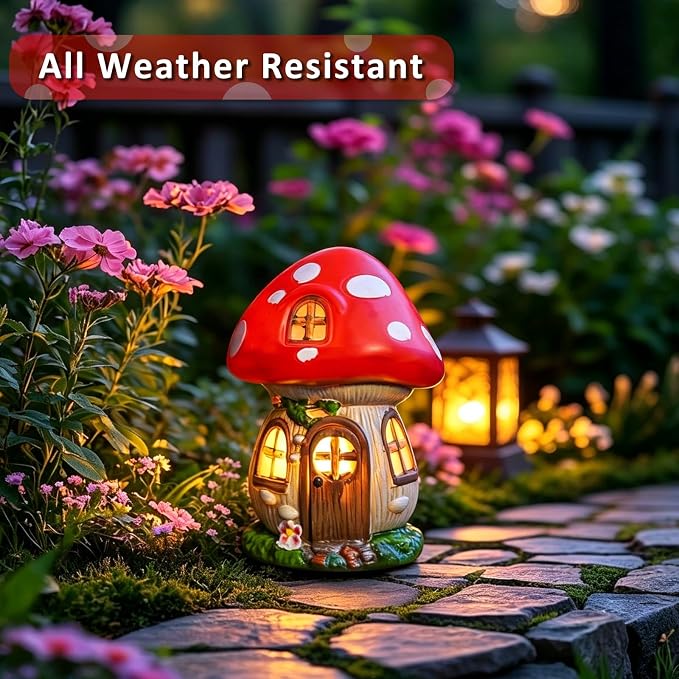 Mushroom Fairy Garden House - 11 inch Resin Fairy Garden Accessories Figurines, Waterproof Whimsical Mushrooms Garden Statue Houses for Outdoor,Outside, Lawn