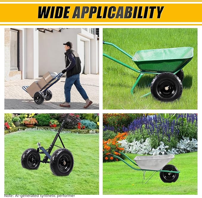 MZREXN 4.80/4.00-8" Flat Free Tire and Wheel, 16" Wheelbarrow Tires | 2 Packs Universal Solid Tires with 5/8" & 3/4" Bearings, 3" Centered Hub for Hand Truck Garden Trailers Utility Cart, Black