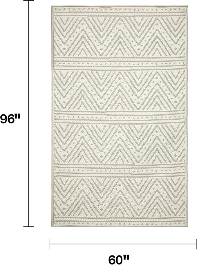 Fab Habitat Chevron Outdoor Rug - Waterproof, Fade Resistant, Crease-Free - Premium Recycled Plastic - Striped - Patio, Porch, Deck, Balcony - Patan - Beige - 5 x 8 ft