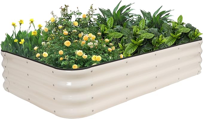 GoCampDriect 4IN1 Raised Garden Bed - 5x3x1ft Galvanized Raised Garden Boxes Outdoor Corrosion Resistant | Variable Shape 6x2x1ft Metal Raised Garden Beds for Planting Vegetable, Herb,Fruits,White