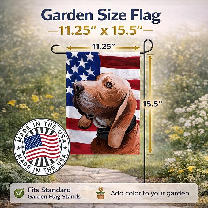 Caroline's Treasures CK6683GF Sabueso Espanol Dog American Flag Garden Flag Mailbox Flag Decorative Yard Flag Banner Outside Patio Artwork Yard Flower Beds, Garden Size, Multicolor