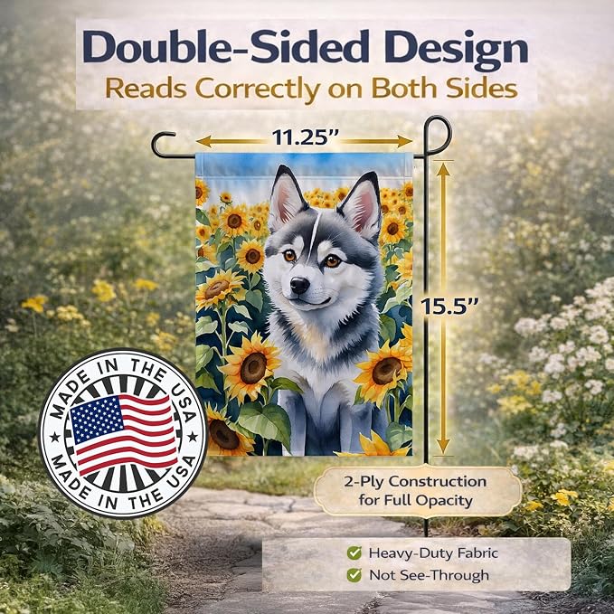 Caroline's Treasures DAC6004GF Alaskan Klee Kai in Sunflowers Garden Flag Mailbox Flag Decorative Yard Flag Banner Outside Patio Artwork Yard Flower Beds, Garden Size, Multicolor