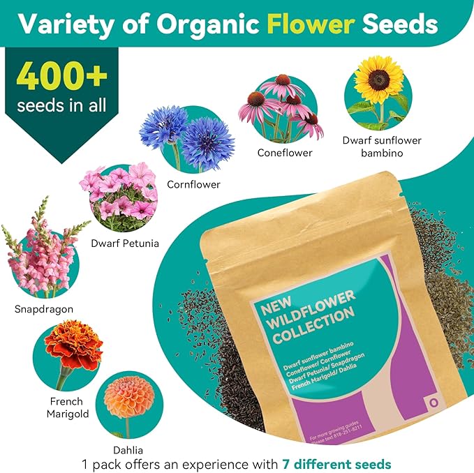 12 Pods Flower Seed Pods for AeroGarden, Ahopegarden, iDOO, MUFGA Hydroponics Growing System Indoor Gardening, 400+ Seeds, Dwarf Sunflower Bambino, French Marigold, Dahlia, Dwarf Petunia