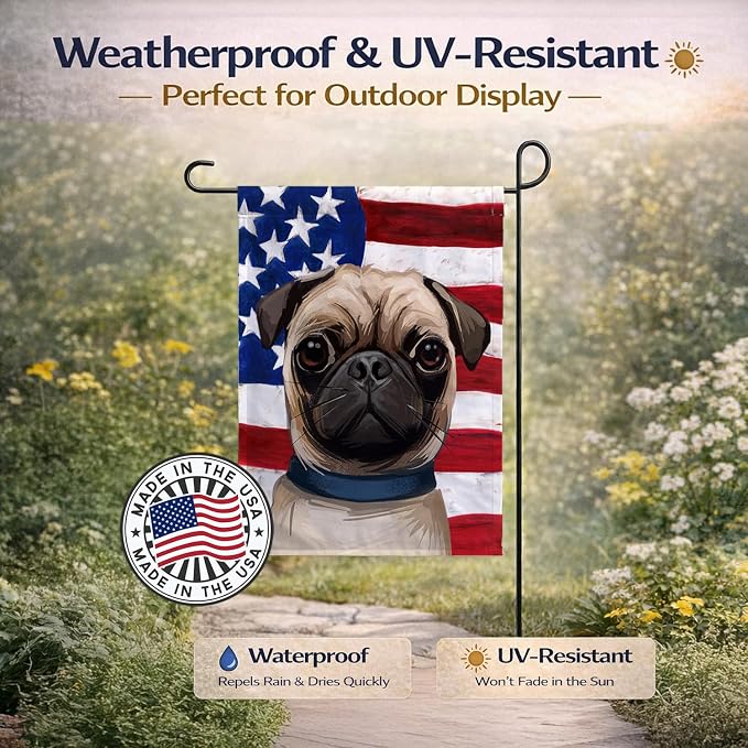 Caroline's Treasures CK6665GF Pug Dog American Flag Garden Flag Mailbox Flag Decorative Yard Flag Banner Outside Patio Artwork Yard Flower Beds, Garden Size, Multicolor