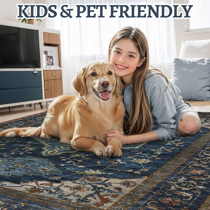 Tangsoo Vintage 2x3 Washable Rugs for Entryway, Non Slip Small Area Rug | Dark Blue Oriental Indoor Front Door Rug, Boho Print Door Mat Soft Low Pile Throw Rugs for Entrance Entry Kitchen Bedroom