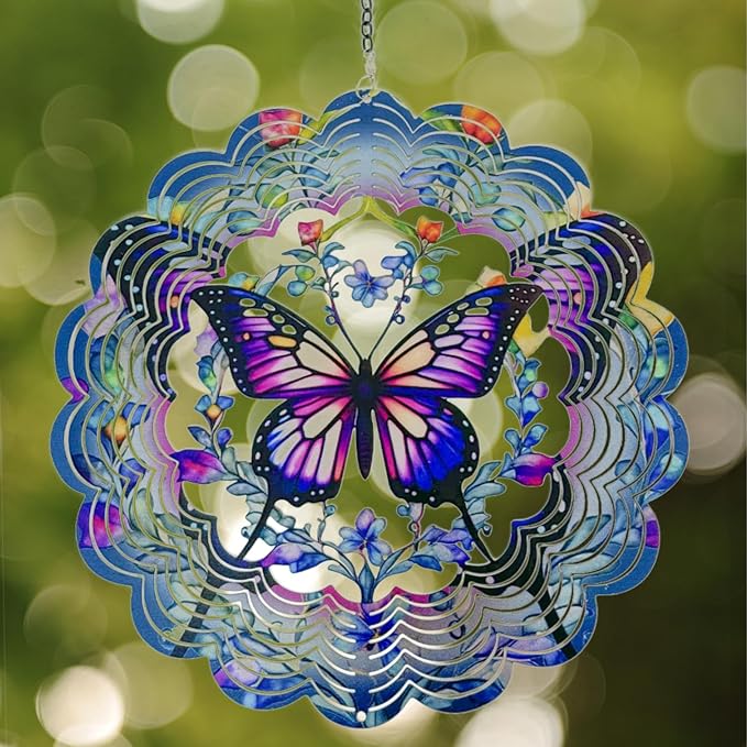 Eandisom Wind Spinners Outdoor Butterfly - Birthday Gifts for Women, for Mom, Butterflies Hanging 12 inch 3D Wind Sculptures for Garden Decor for Outside, Patio, Yard, Outdoor