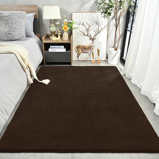 Amearea Large Area Rugs for Bedroom Living Room, 6x9 Brown Memory Foam Rug | Thickened Fluffy Indoor Washable Rugs Non Slip Minimalist Carpet for Boys Girls Dorm Nursery Room Decor