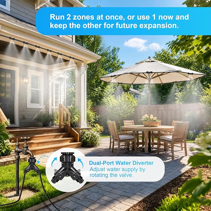 Thiswing 100 FT Dual-Line Misting Cooling System, Outdoor Water Mister Kit with 24 Brass Nozzles, Misting Hose for Patio, Backyard, Garden, Dog Play Area, Farm, Stable, Outdoor Summer Heat Relief