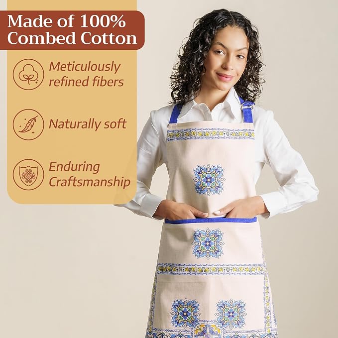Maison d' Hermine Aprons for women with Pocket 100% Cotton (27.50"x31.50") | Adjustable Neck Strap & long ties Apron Men Chef Wedding Cooking Gardening Server Maid
