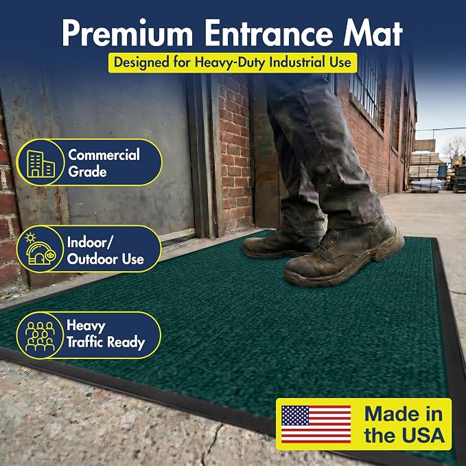 Notrax 109 Industrial Door Mat, 3' x 5' Entrance Mat, Heavy Duty Commercial Rugs for Entryway, Welcome Lobbies, Garage, and Mudroom, Made in the USA, Hunter Green, Brush Step 109S0035GN