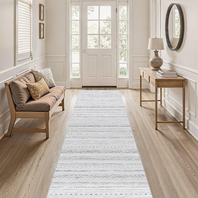 cotiled Hallway 2.6x8 Runner Rugs Washable Boho Rug Grey | Stain Resistan Indoor Carpet for Entryway Kitchen Laundry Room Bedroom
