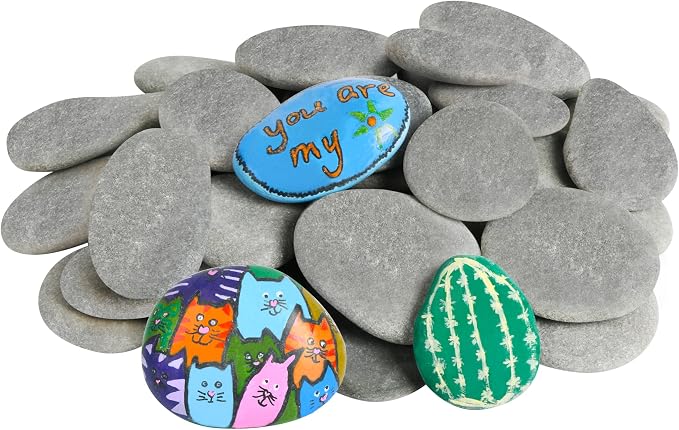 Simetufy 35 Pcs Large Painting Rocks, 2"-3" Flat Stones for DIY Arts and Crafts, Hand Selected Smooth River Rocks
