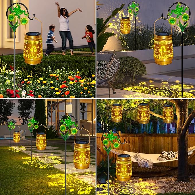 Frog Solar Lanterns Outdoor Waterproof with Shepherd Hook,Christmas Decorations Birthday Gift for Women Mom Grandma,Hanging Solar Lights,Cute Frog Decor for Outside Yard,Patio,Lawn,Garden Accessories