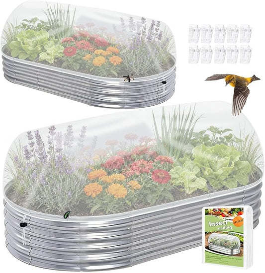 2 Pack Garden Netting for 6x3FT Raised Beds, Ultra-Fine Mesh Plant Covers with Drawstring&10 Clips, Bird, Pest & Small Animal Barrier for Protecting Vegetables, Fruits & Flowers