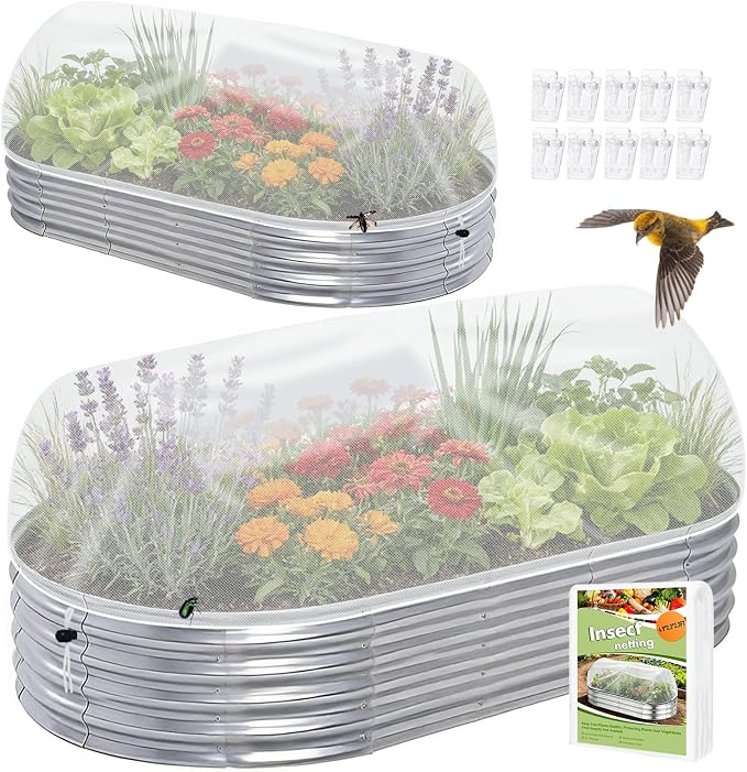 2 Pack Garden Netting for 4x2FT Raised Beds, Ultra-Fine Mesh Plant Covers with Drawstring&10 Clips, Bird, Pest & Small Animal Barrier for Protecting Vegetables, Fruits & Flowers