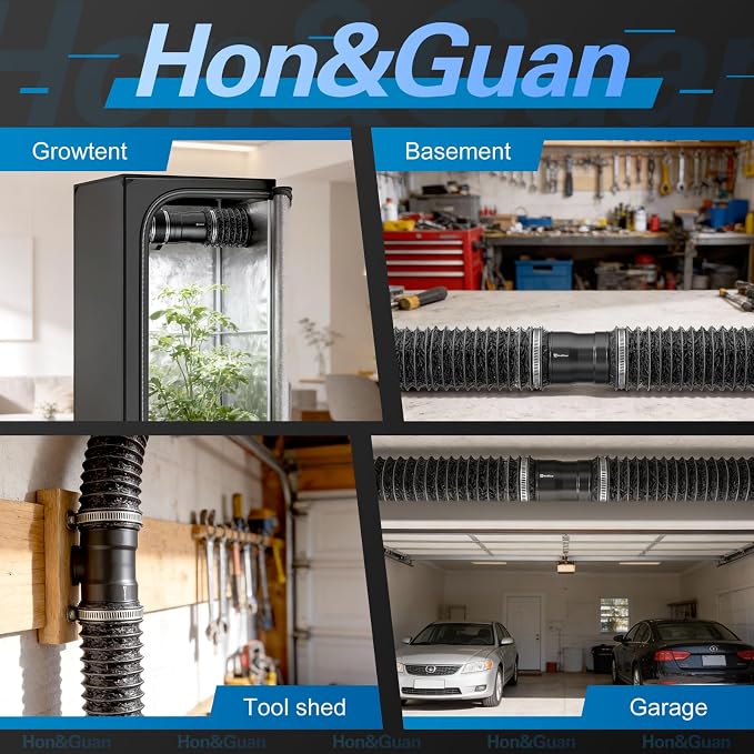 Hon&Guan 8 Inch Inline Booster Duct Fan with Speed Controller - 623 CFM Airflow with 44W Ultra-Low Power and Low Noise