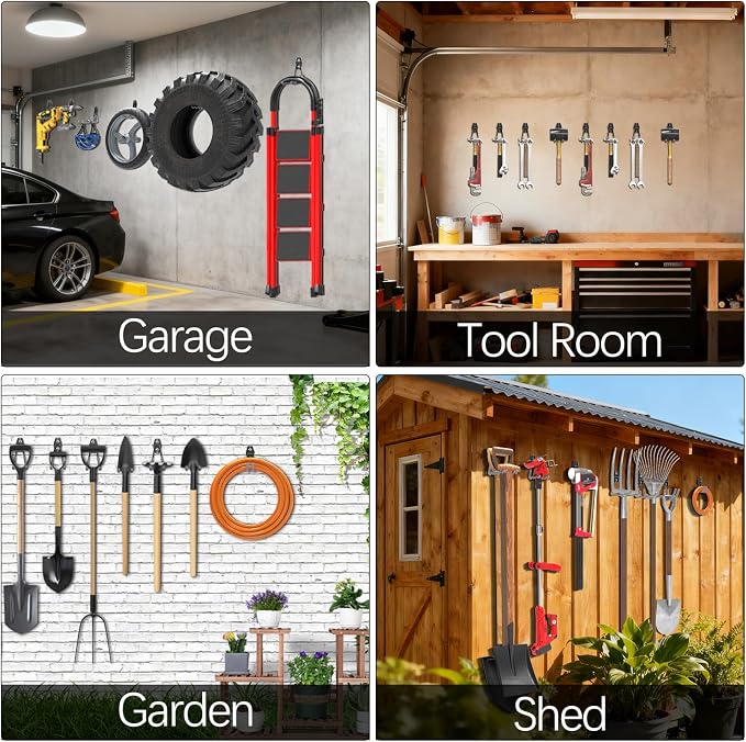 3-H Heavy Duty Garage Hooks, 14 Pack Wall Storage Organizer,Gray