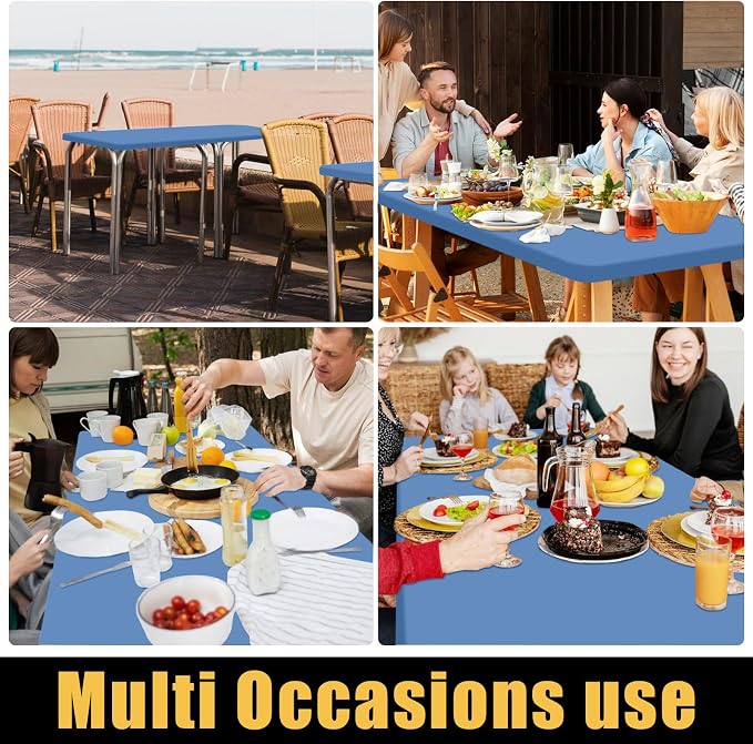 Smiry 6 Pack Rectangle Picnic Table Cloth, Waterproof Elastic Fitted Tablecloths, Washable Polyester Rectangular Patio Table Cover for Camping, Indoor and Outdoor (Stone Blue, 30"x96")